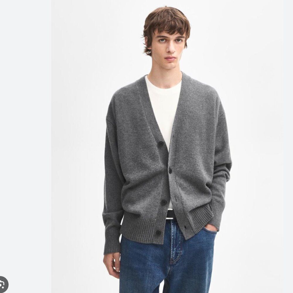 Massimo Dutti Mens Cashmere Cardigan Sweater M Medium Gray 0906/333 NWT